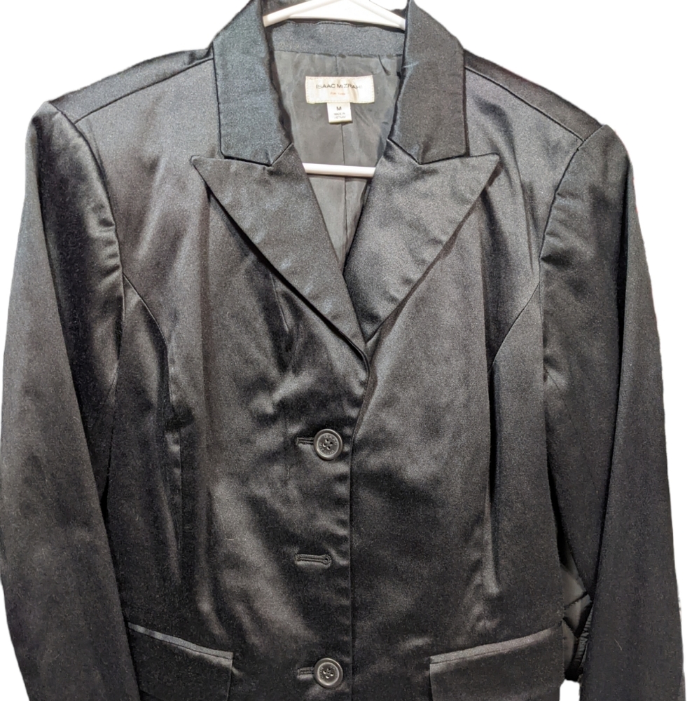 Isaac Mizrahi/ Black satin Blazer
